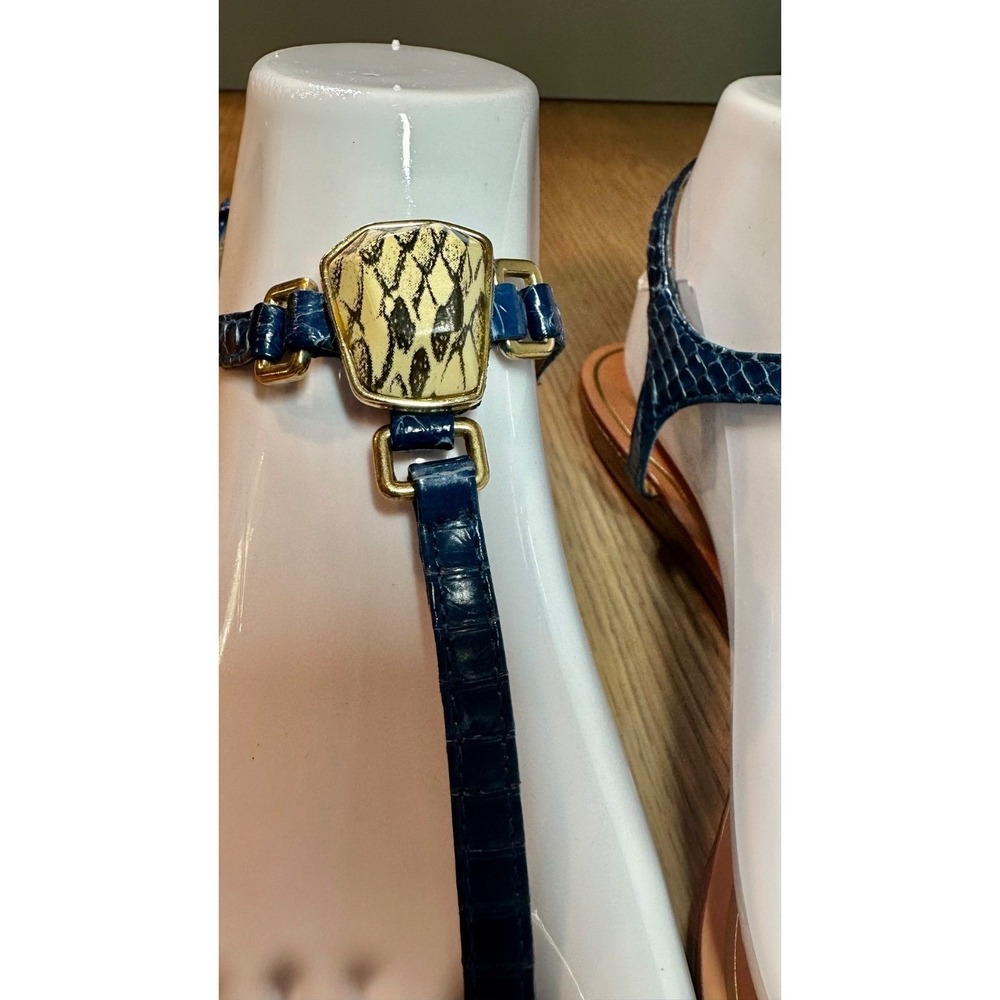 Dolce Vita Blue Croc Embossed Leather T Strap Sandals Snake Accent 7 - Picture 5 of 16